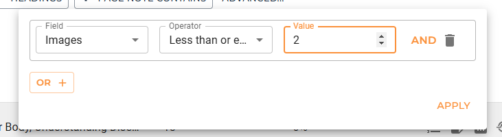 Advanced search box showing a search for two or fewer images.